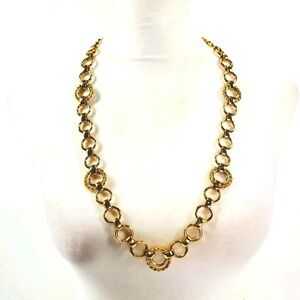 1970s Signed Monet Triple Link Chunky Chain Gold Tone Necklace 29.5"